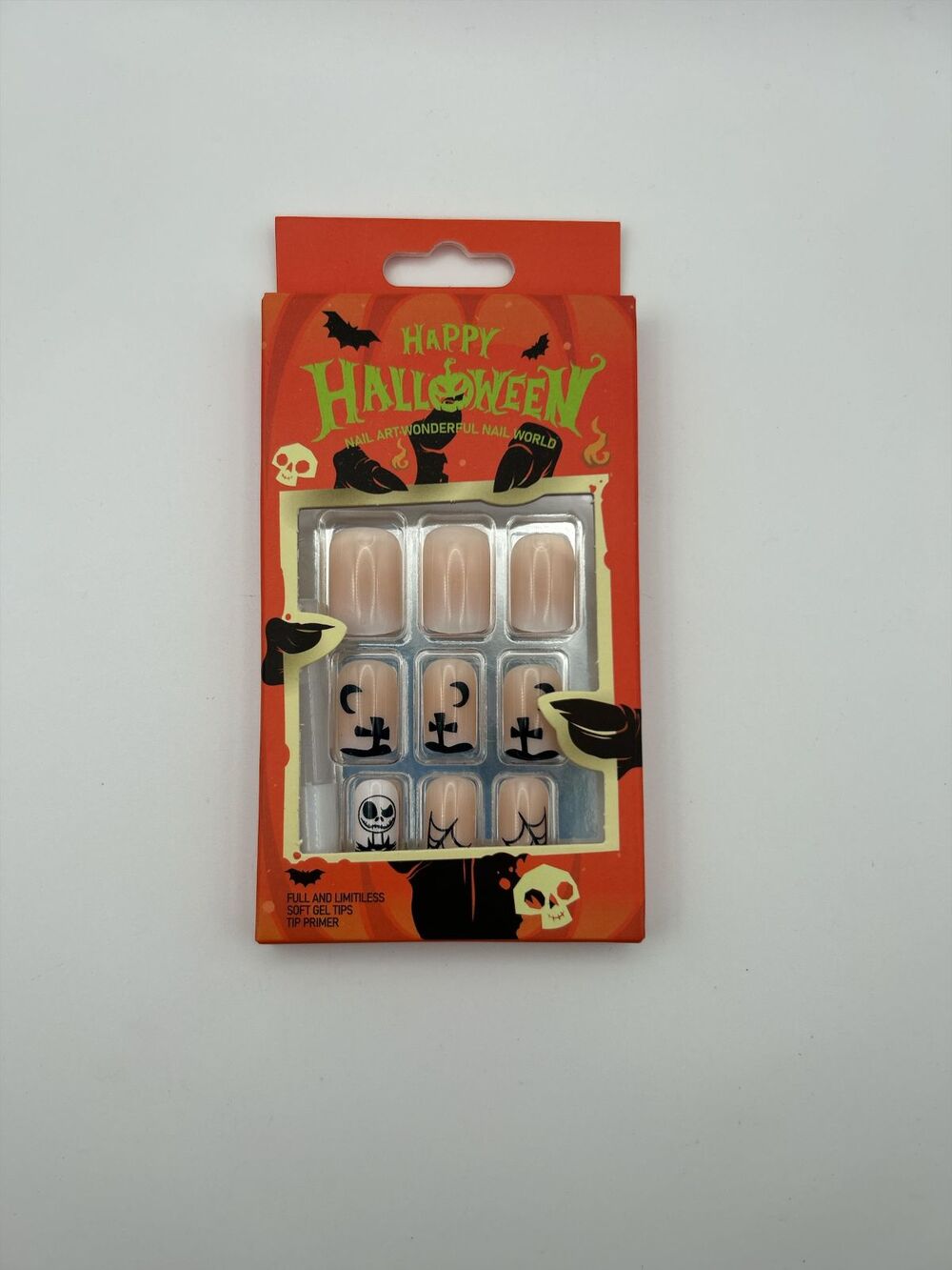 Halloween Press On False Nails Set Skeleton Gravestone Nail Art Soft Gel Tips 24